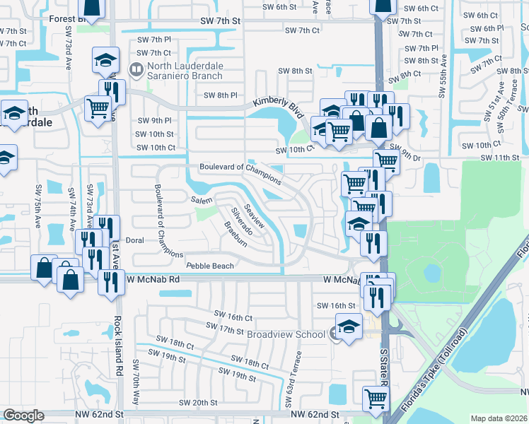 map of restaurants, bars, coffee shops, grocery stores, and more near 1219 Scioto Road in North Lauderdale
