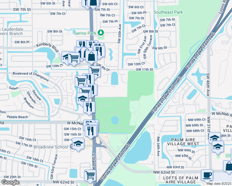 map of restaurants, bars, coffee shops, grocery stores, and more near 1200 Southwest 52nd Avenue in North Lauderdale
