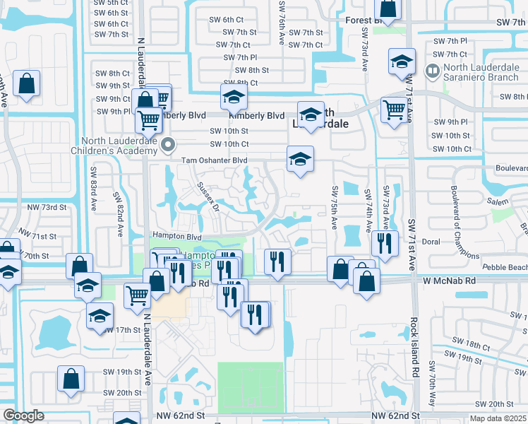 map of restaurants, bars, coffee shops, grocery stores, and more near 1347 Hampton Boulevard in North Lauderdale