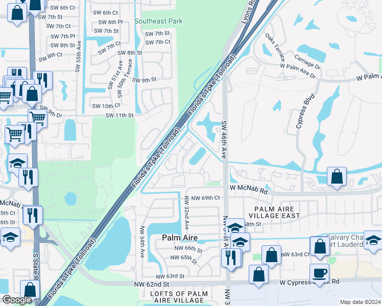 map of restaurants, bars, coffee shops, grocery stores, and more near 606 Southwest 46th Avenue in Pompano Beach