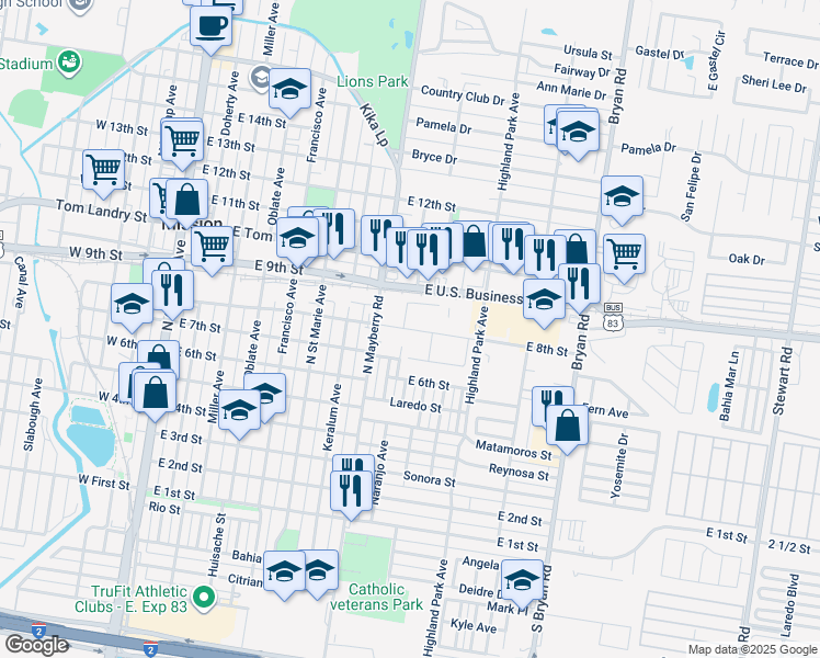map of restaurants, bars, coffee shops, grocery stores, and more near 801-875 East 8th Street in Mission