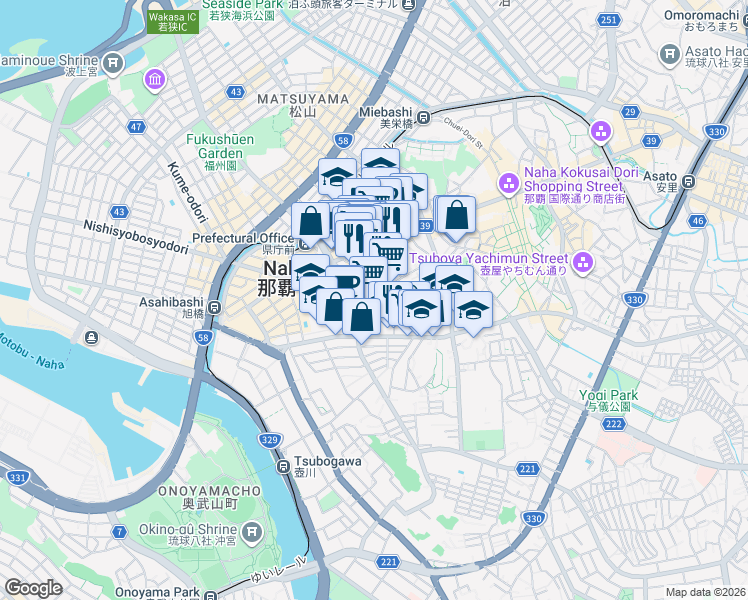 map of restaurants, bars, coffee shops, grocery stores, and more near  in Naha-shi