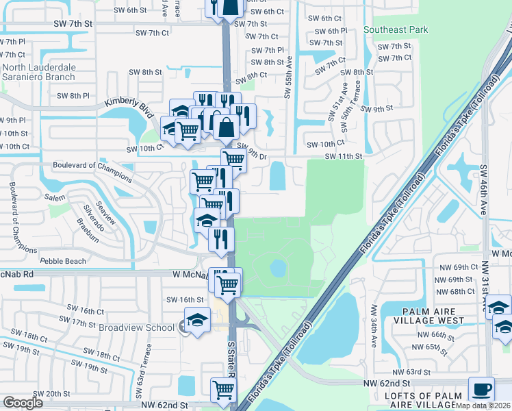 map of restaurants, bars, coffee shops, grocery stores, and more near 5600 Southwest 12th Street in North Lauderdale