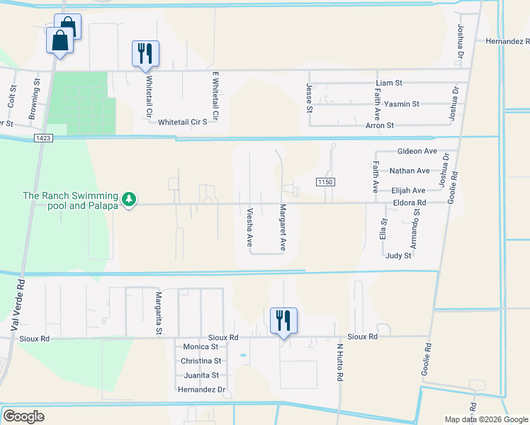 map of restaurants, bars, coffee shops, grocery stores, and more near 521 Eldora Road in Donna