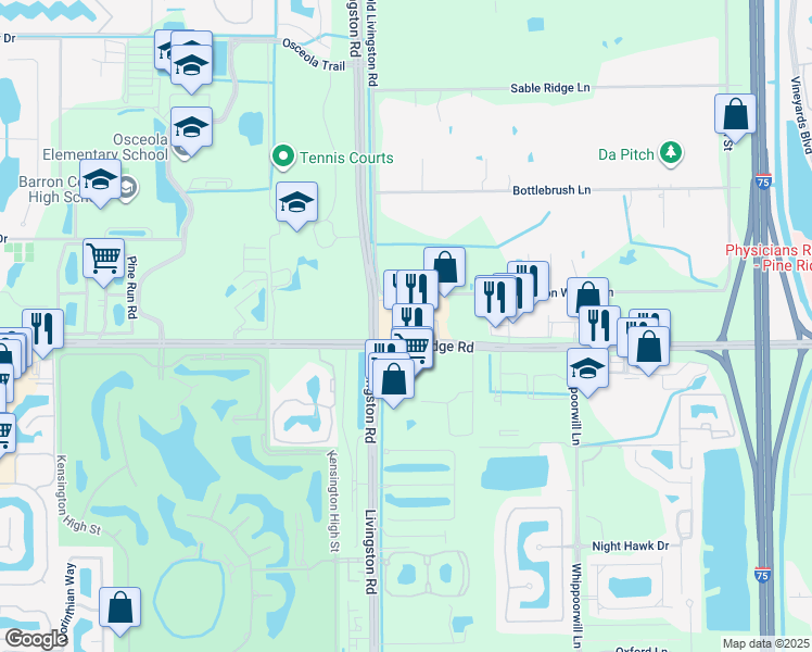 map of restaurants, bars, coffee shops, grocery stores, and more near 3369 Pine Ridge Road in Naples