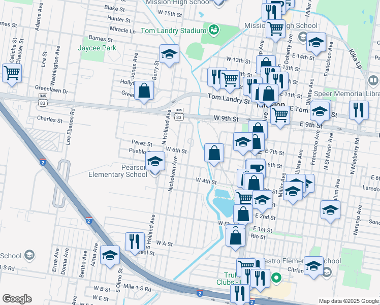 map of restaurants, bars, coffee shops, grocery stores, and more near in Mission