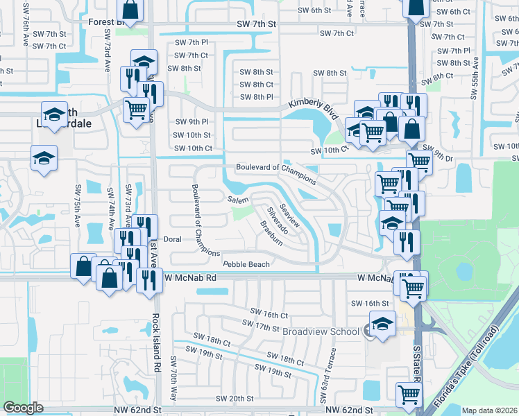 map of restaurants, bars, coffee shops, grocery stores, and more near 1205 Silverado in North Lauderdale
