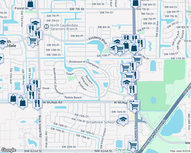 map of restaurants, bars, coffee shops, grocery stores, and more near 1219 Scioto Road in North Lauderdale