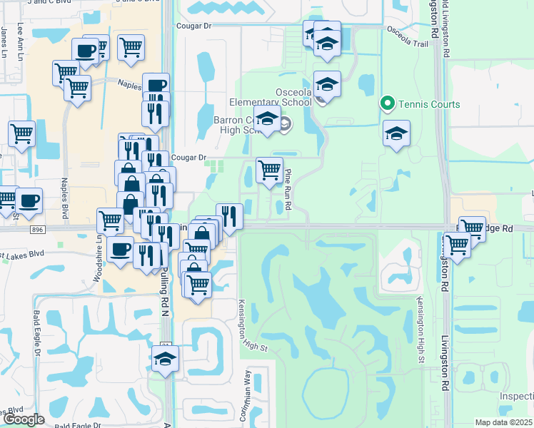 map of restaurants, bars, coffee shops, grocery stores, and more near 5300 Summerwind Drive in Naples