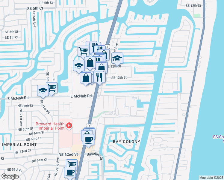 map of restaurants, bars, coffee shops, grocery stores, and more near 2290 Southeast 14th Street in Pompano Beach