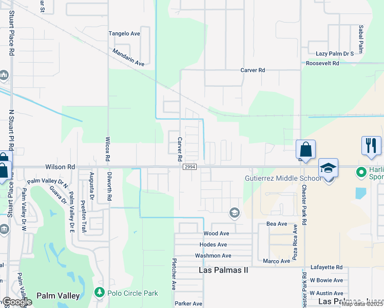 map of restaurants, bars, coffee shops, grocery stores, and more near Tropical Avenue in Harlingen