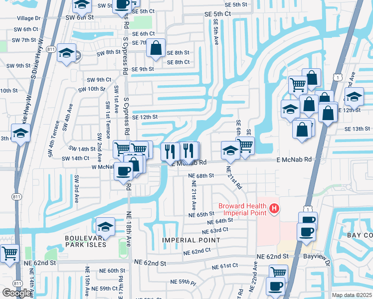 map of restaurants, bars, coffee shops, grocery stores, and more near 310 Southeast 13th Court in Pompano Beach