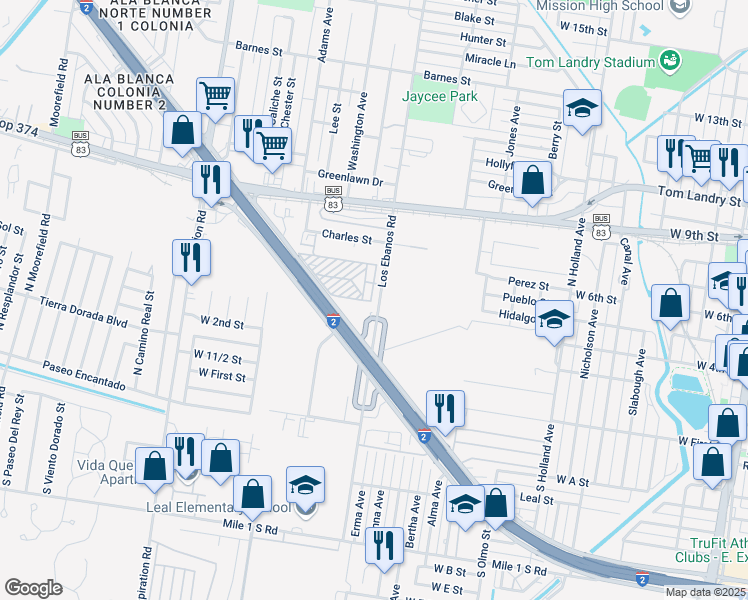 map of restaurants, bars, coffee shops, grocery stores, and more near 513 Split Rail Drive in Mission