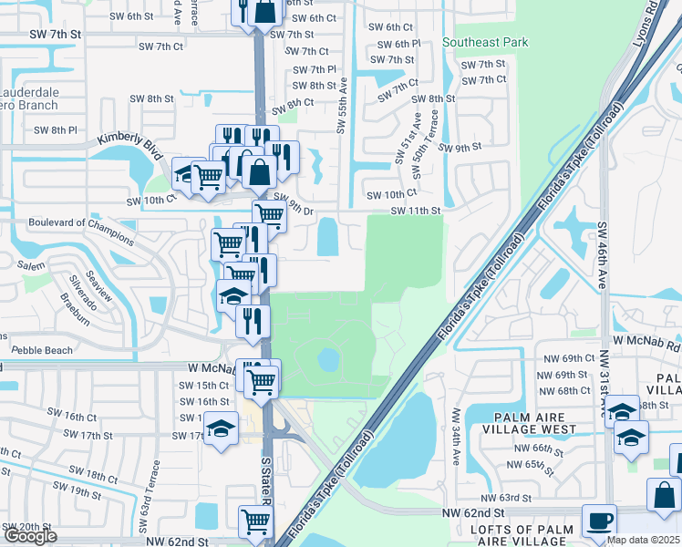 map of restaurants, bars, coffee shops, grocery stores, and more near 1200 Southwest 52nd Avenue in North Lauderdale