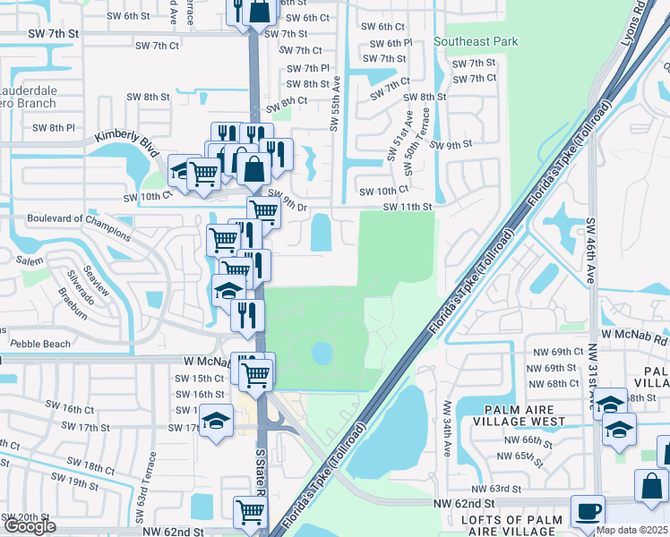 map of restaurants, bars, coffee shops, grocery stores, and more near 1200 Southwest 52nd Avenue in North Lauderdale