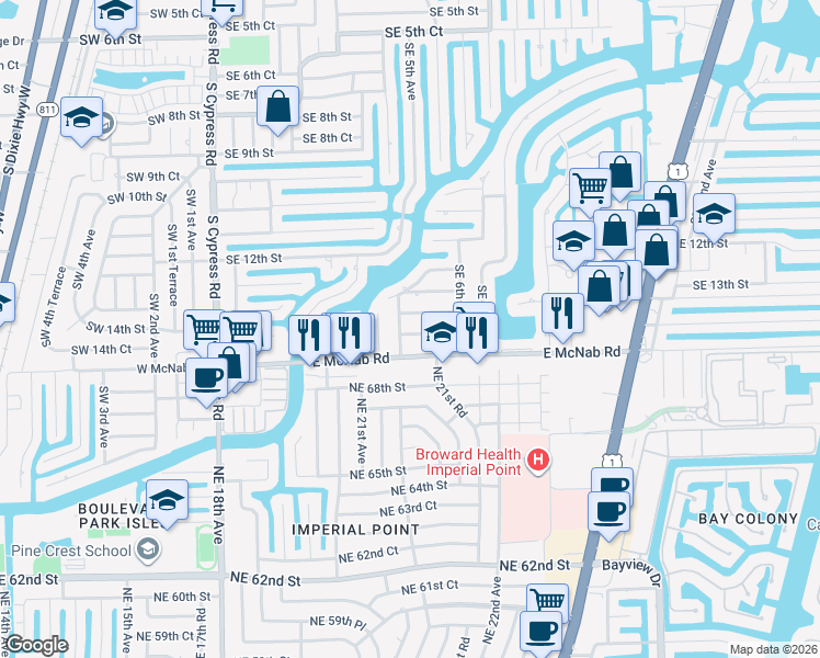 map of restaurants, bars, coffee shops, grocery stores, and more near 531 Southeast 14th Street in Pompano Beach
