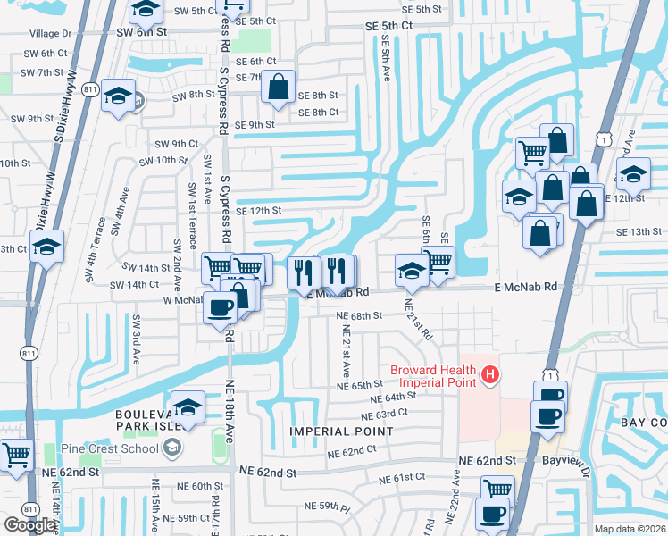 map of restaurants, bars, coffee shops, grocery stores, and more near 310 Southeast 13th Court in Pompano Beach