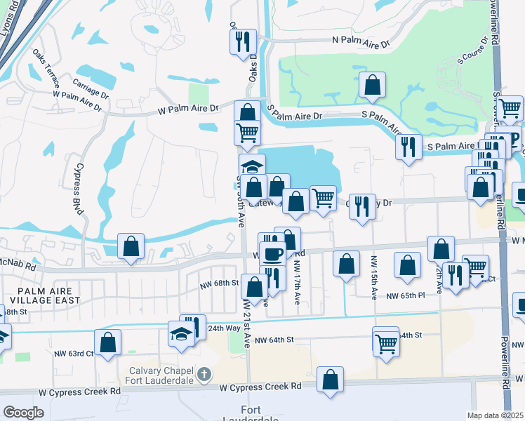 map of restaurants, bars, coffee shops, grocery stores, and more near 3500 Gateway Drive in Pompano Beach