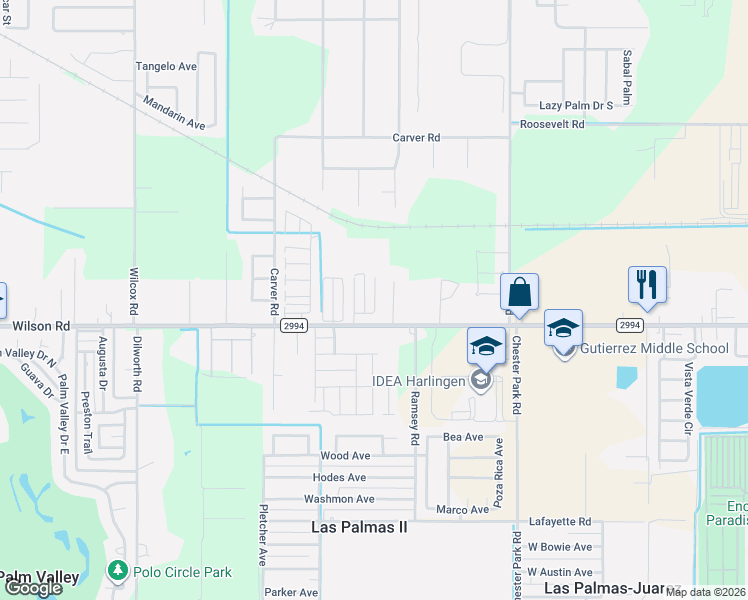 map of restaurants, bars, coffee shops, grocery stores, and more near 2015 Southfork Drive in Harlingen