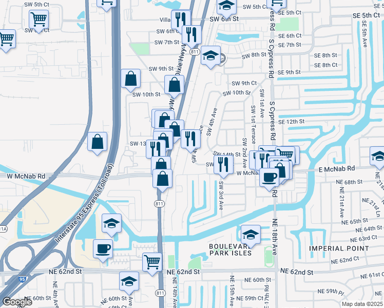 map of restaurants, bars, coffee shops, grocery stores, and more near 1371 Southwest 4th Terrace in Pompano Beach