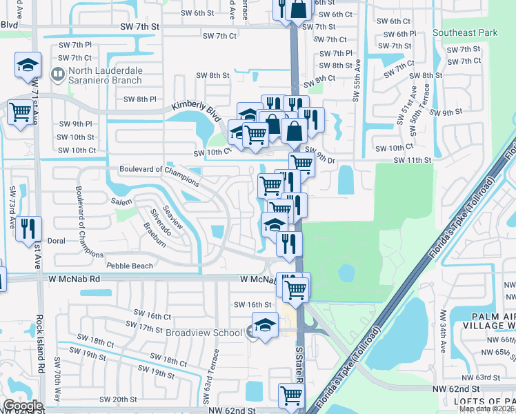 map of restaurants, bars, coffee shops, grocery stores, and more near 132 Colly Way in North Lauderdale