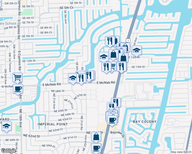 map of restaurants, bars, coffee shops, grocery stores, and more near 1371 Southeast 9th Avenue in Pompano Beach