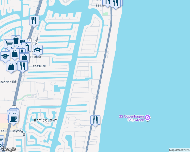 map of restaurants, bars, coffee shops, grocery stores, and more near 201 Southeast 15th Street in Pompano Beach