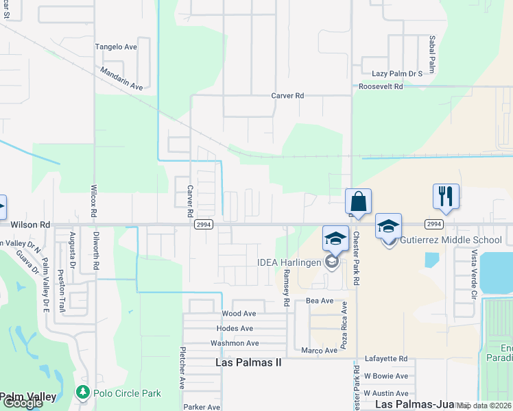 map of restaurants, bars, coffee shops, grocery stores, and more near 2015 Southfork Drive in Harlingen