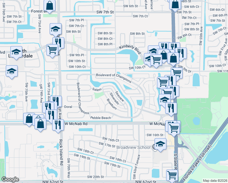 map of restaurants, bars, coffee shops, grocery stores, and more near 1306 Seaview in North Lauderdale