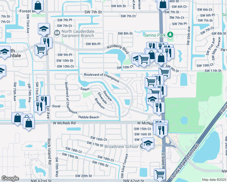 map of restaurants, bars, coffee shops, grocery stores, and more near 1219 Scioto Road in North Lauderdale