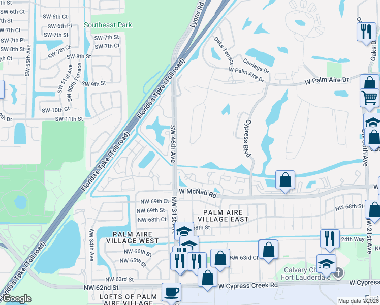 map of restaurants, bars, coffee shops, grocery stores, and more near 4000 Cypress Grove Way in Pompano Beach