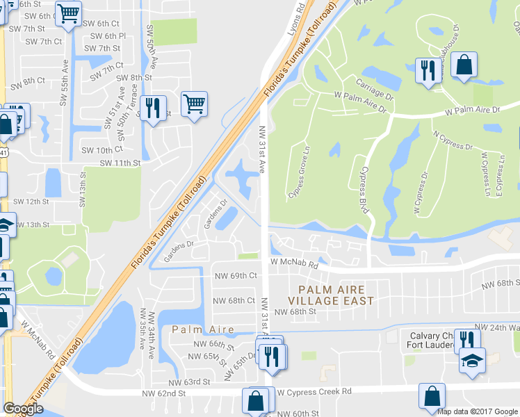 map of restaurants, bars, coffee shops, grocery stores, and more near 1267 Southwest 46th Avenue in Pompano Beach