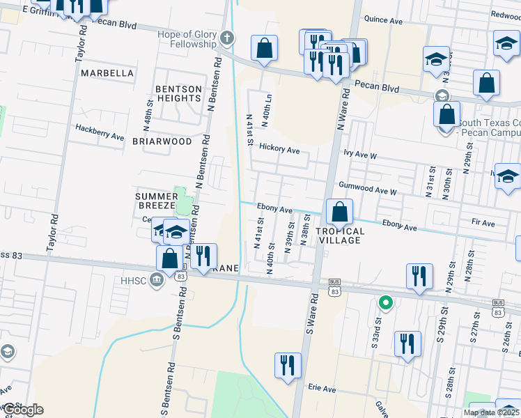 map of restaurants, bars, coffee shops, grocery stores, and more near 411 North 41st Street in McAllen