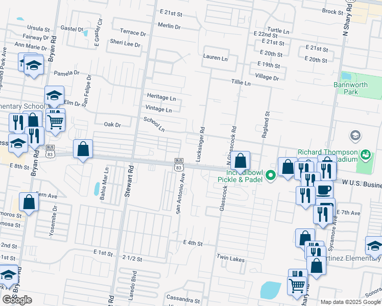 map of restaurants, bars, coffee shops, grocery stores, and more near 1011 Lucksinger Road in Mission