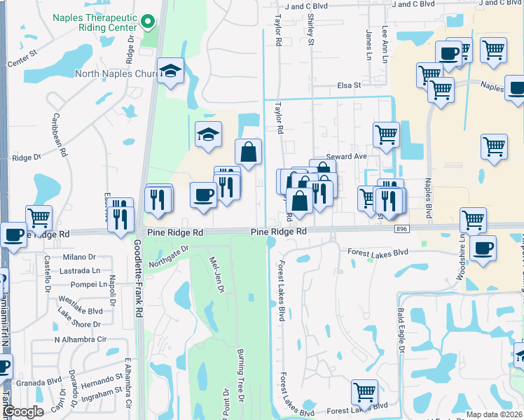 map of restaurants, bars, coffee shops, grocery stores, and more near 5330 Jaeger Road in Naples