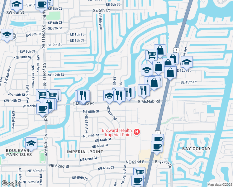 map of restaurants, bars, coffee shops, grocery stores, and more near 1350 Southeast 6th Terrace in Pompano Beach