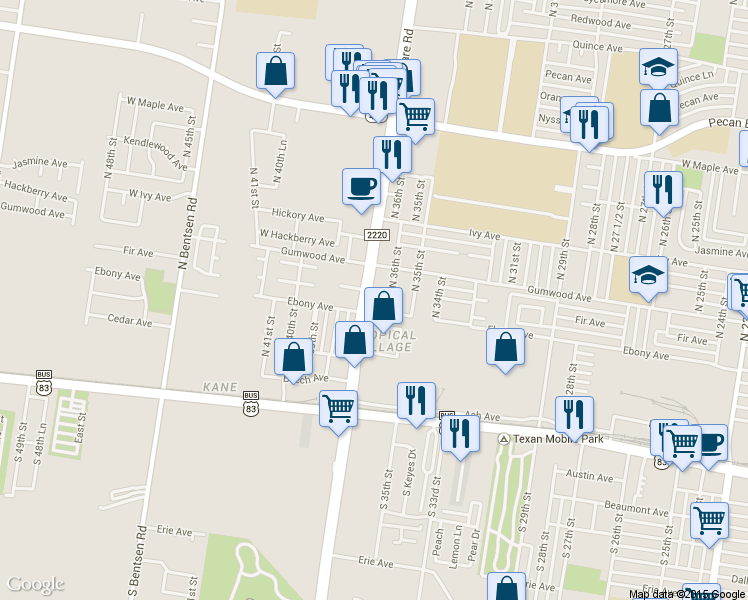 map of restaurants, bars, coffee shops, grocery stores, and more near 510 N Ware Rd in McAllen