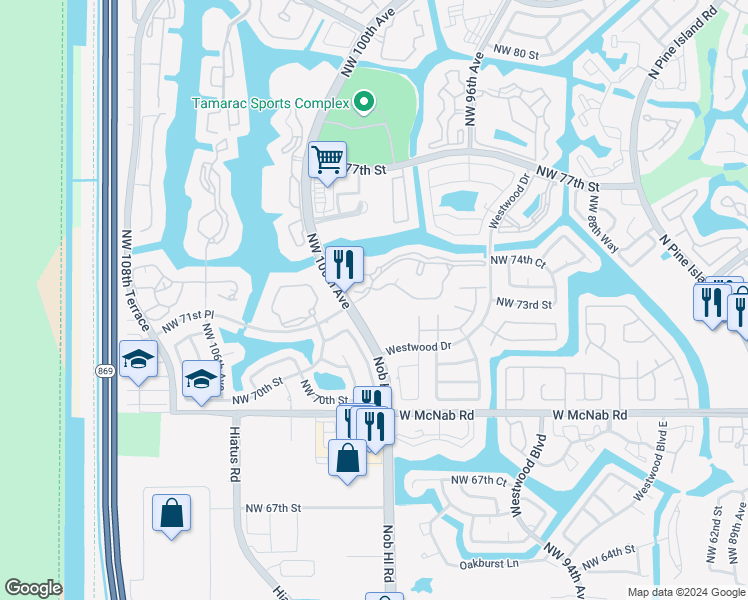 map of restaurants, bars, coffee shops, grocery stores, and more near 9868 South Belfort Circle in Fort Lauderdale