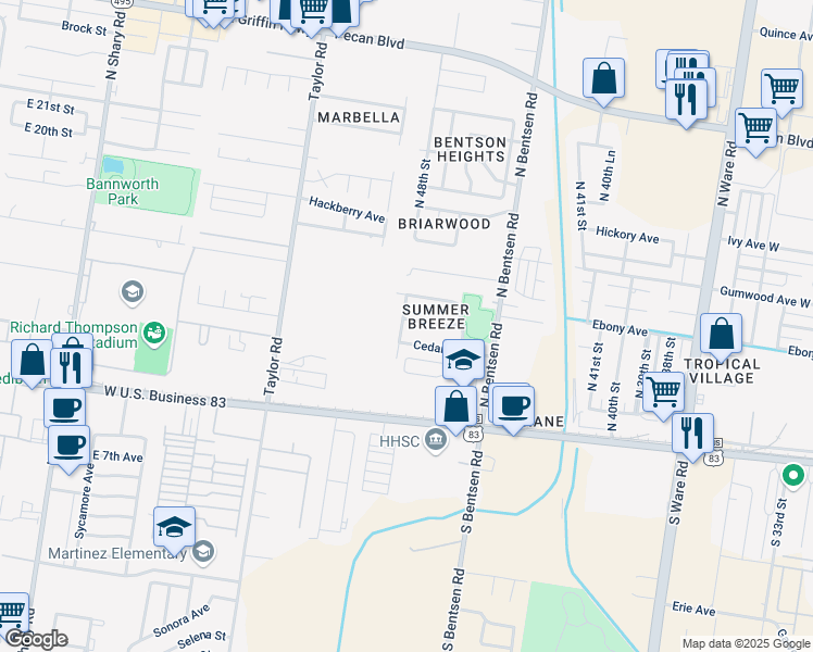 map of restaurants, bars, coffee shops, grocery stores, and more near 4717 Datepalm Avenue in McAllen