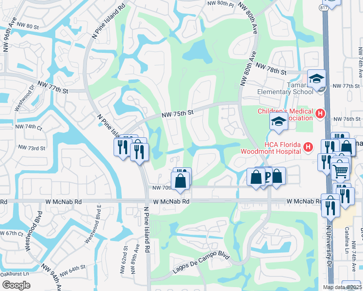map of restaurants, bars, coffee shops, grocery stores, and more near 7301 Corkwood Terrace in Tamarac