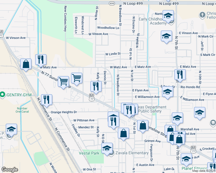 map of restaurants, bars, coffee shops, grocery stores, and more near 414 West Pickens Avenue in Harlingen