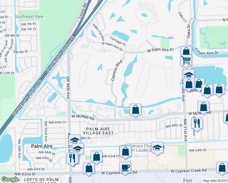 map of restaurants, bars, coffee shops, grocery stores, and more near 821 Cypress Boulevard in Pompano Beach