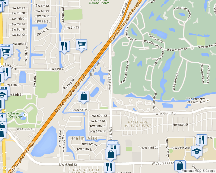map of restaurants, bars, coffee shops, grocery stores, and more near 1267 Southwest 46th Avenue in Pompano Beach