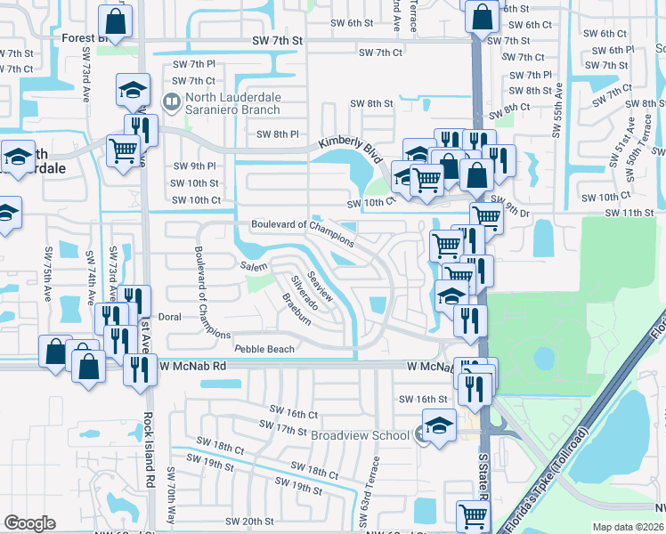 map of restaurants, bars, coffee shops, grocery stores, and more near 1219 Scioto Road in North Lauderdale