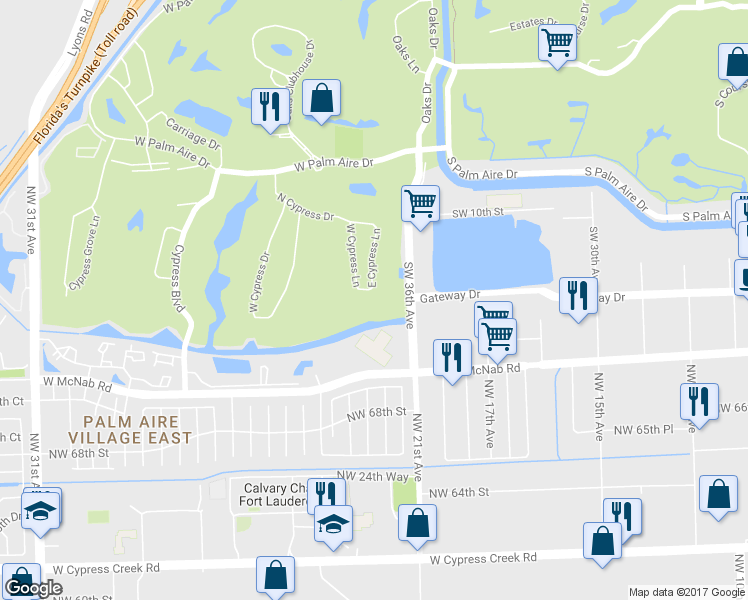 map of restaurants, bars, coffee shops, grocery stores, and more near 4002 South Cypress Lane in Pompano Beach