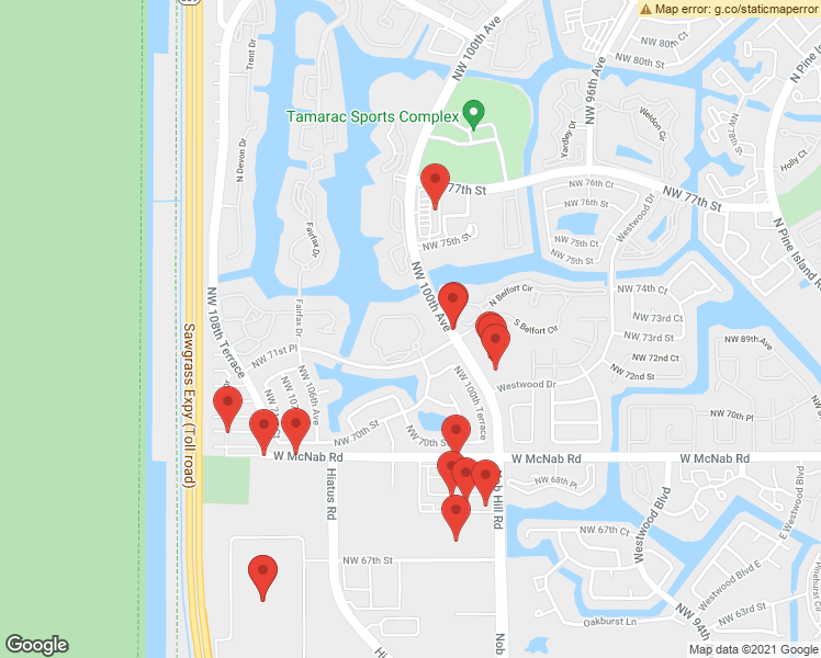 map of restaurants, bars, coffee shops, grocery stores, and more near 7275 Ashmont Circle in Tamarac