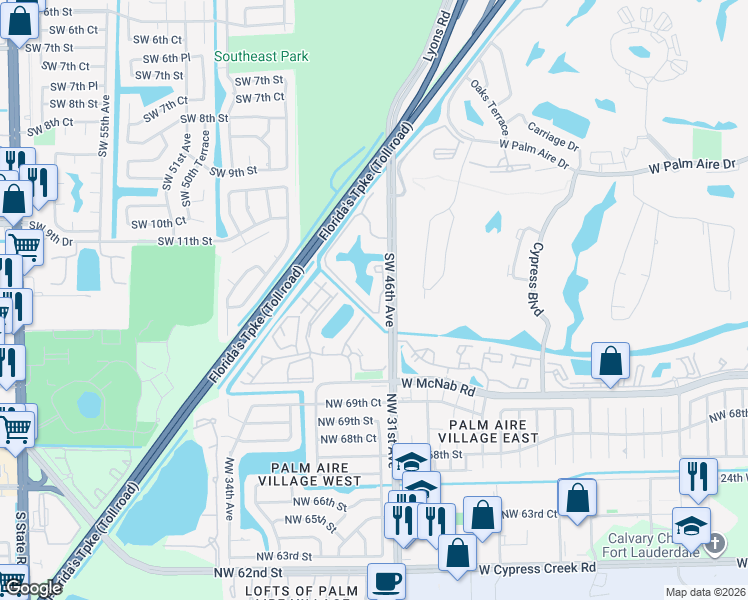 map of restaurants, bars, coffee shops, grocery stores, and more near 1267 Southwest 46th Avenue in Pompano Beach