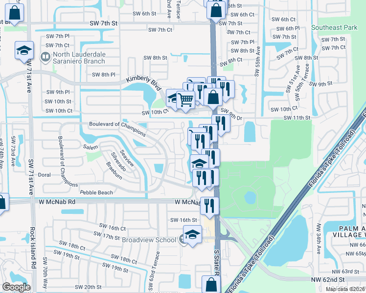 map of restaurants, bars, coffee shops, grocery stores, and more near 132 Colly Way in North Lauderdale