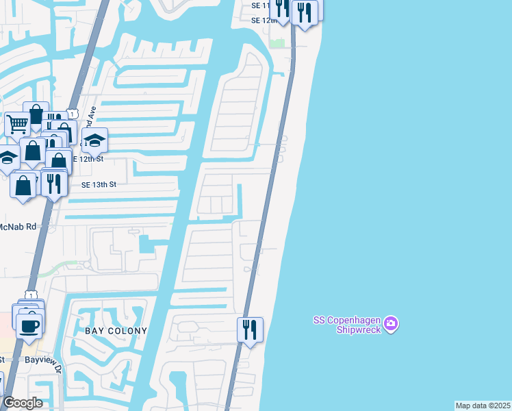 map of restaurants, bars, coffee shops, grocery stores, and more near 201 Southeast 15th Street in Pompano Beach