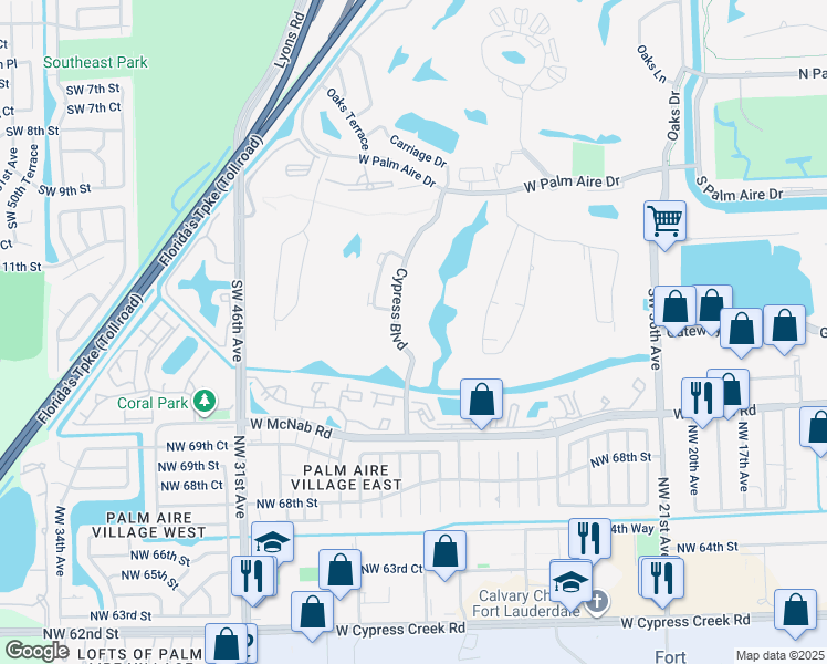 map of restaurants, bars, coffee shops, grocery stores, and more near 810 Cypress Boulevard in Pompano Beach